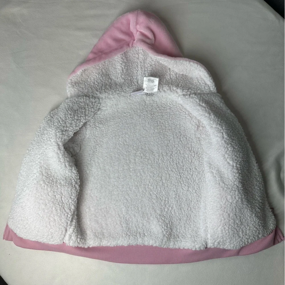 Disney Princess Pink Sherpa Zip Hoodie Girls Size 6 Cozy Glitter Jacket